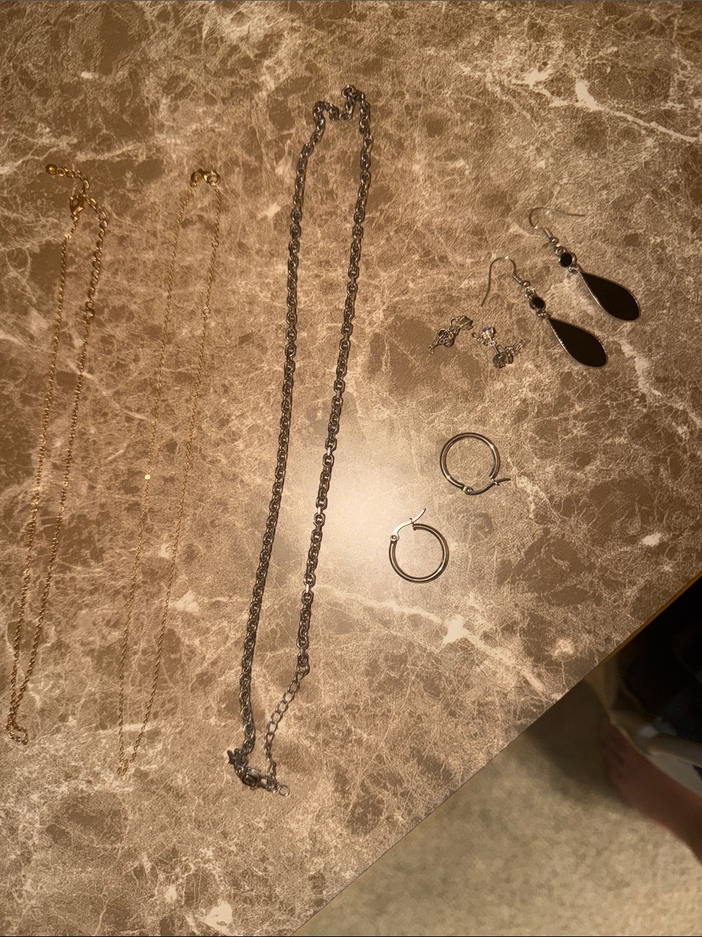 GLD Silver Chain Necklace and Hoop Earring Set - Stylish Silver Women's Jewelry